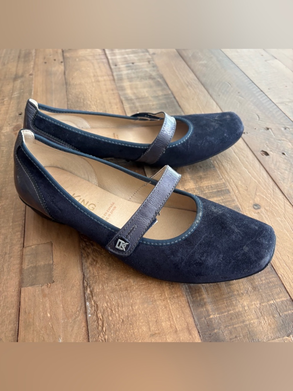 Dorking by Fluchos Spain Comfort Leather Navy Suede and Leather Mary Jane Heels
